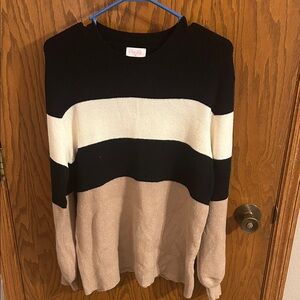 Size medium Pink Lily colorblock black white and tan oversized sweater